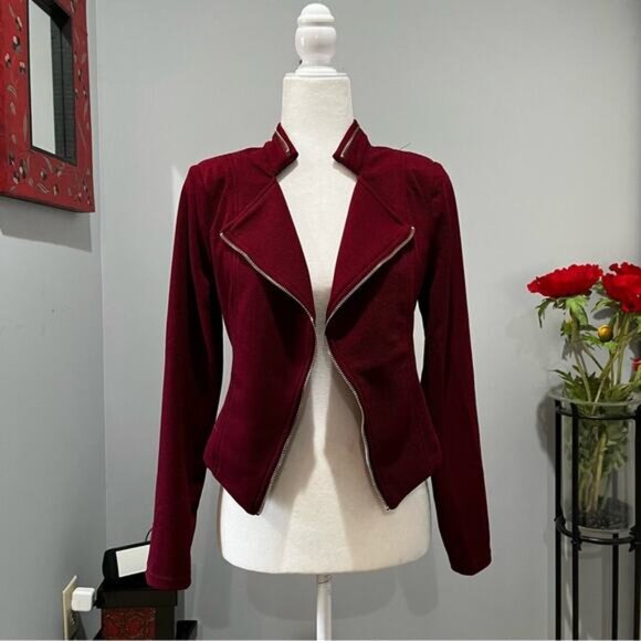 NEW Michel Cropped Open Zipper Lattice Panel Casual Layering Blazer Jacket M NWT - Picture 10 of 14